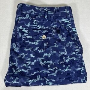 Peter Millar Mens Crown Sport Salem Tropical Camo Print Size 36 Blue Golf Shorts